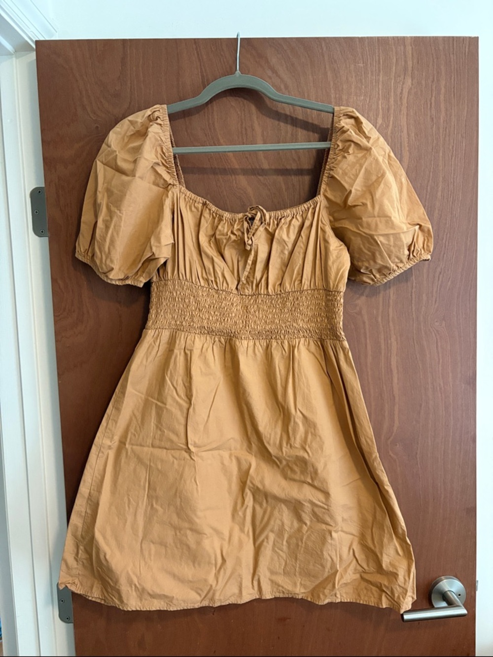Faithfull the Brand Puff-Sleeve Smocked Mini Dress